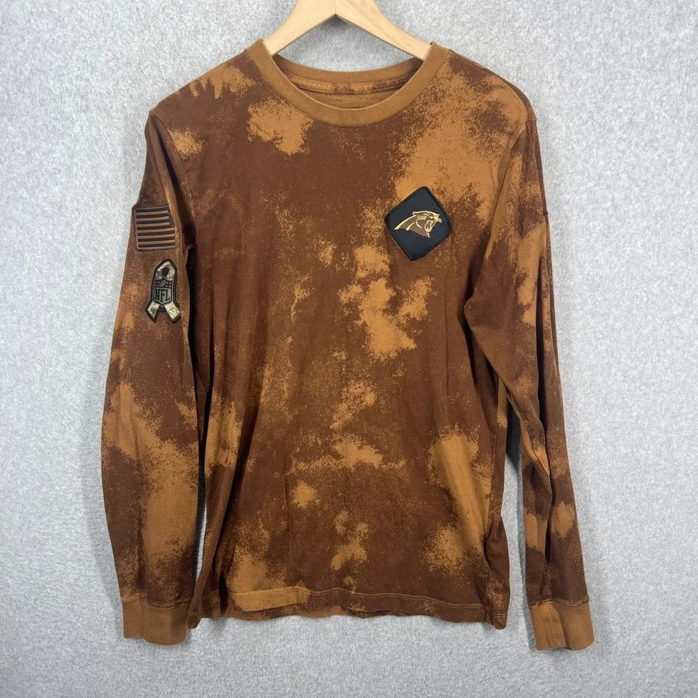Nike NFL Carolina Panthers Men M‎ Brown Salute To Service Acid Wash Long Sleeve